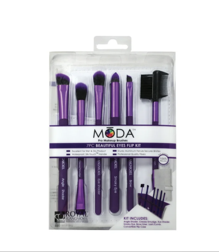 Moda Brush Beautiful Eyes Travel Sized 7pc Purple Makeup Flip Kit